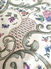 Anna Ruben 1990 Cotton Sateen Fabric Country Cottage Floral Lace Scrolls 4 yds.