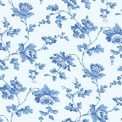 All our Hearts Blue Cream Floral Flowers Quilting Home Decor Fabric by the Yard