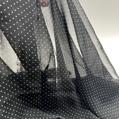 Chiffon Poly Black & White Polka Dots Sheer Fabric Lot of 3 Yards &12″ for $ 10