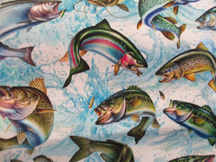 1 Fat Quarter New Cotton Fabric Large Colorful Fish Trout Bass Catfish