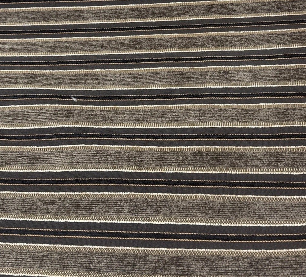 Dark Moody Brown Black Gold Tan Stripe Chenille Upholstery Fabric BTY B