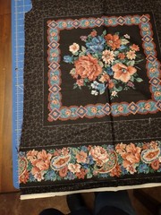 Vtg VIP Cranston Print Works Floral & Black Print Fabric 14 Squares 3 pieces