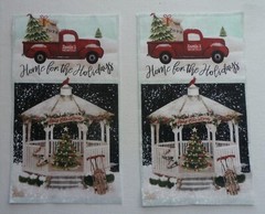Fabric Cotton Winter Santa’s Truck 2 Pieces size 7″ x 3 7/8″ Quilt Sewing Craft