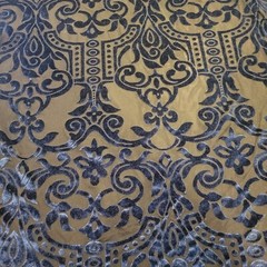Blue on Black Velveteen Devore Burnout w/ Rococo Pattern