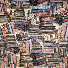 “Prose & Poetry” from ‘Tea & Poetry’ Books & Roses Cotton Shirting from Camelot