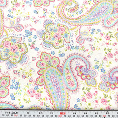 Keepsake Calico Jo-ann Paisley & Floral on White Cotton Fabric Remnant 16″ x 43″