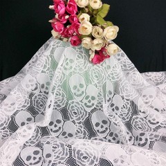 Soft White Lace Fabric by the Yard, Skull Rose Pattern, 59″x72″, DIY Craft & Sew