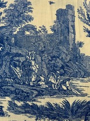 Fabric – RARE French Toile Country Pastoral Romantic Riverbank Sold BTY x 60″ W