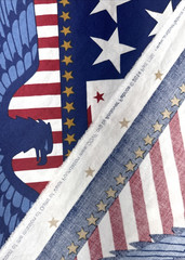 Patriotic United We Stand Red White Blue Star Stripes Fabric Panel 42″x23″ #69