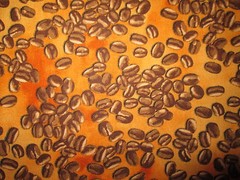 COFFEE BEANS ROAST JAVA BROWN ORANGE COTTON FABRIC FQ