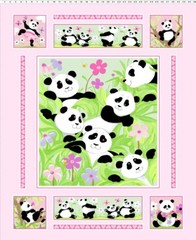 Susybee PANDA PARTY Panel Quilt Fabric ~ 36″ x 44″