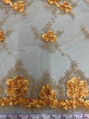Andrea ANTIQUE GOLD 3D Floral Matte Corded Embroidery on Mesh Lace Fabric by th