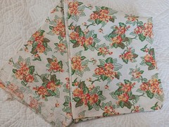 Vintage Flour Feed Sack Fabric Cream w Orange & Green Flowers Nosegays 32×42″
