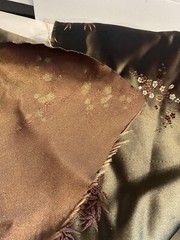 Chinese Satin Brocade Dark Green Plum Blossom Jacquard Fabric piece 17″ x 45″