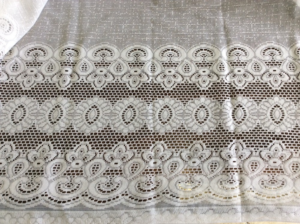 WHITE FLORAL POLY LACE WITH DOUBLE BORDER-72″W—1 3/8 YARDS