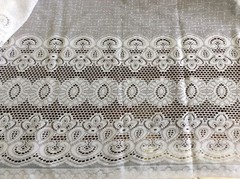 WHITE FLORAL POLY LACE WITH DOUBLE BORDER-72″W—1 3/8 YARDS