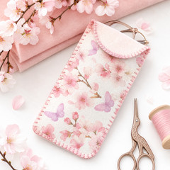 Cherry Blossom Double Sided Printed Felt Sheets, Floral Polyester Felt Fabric