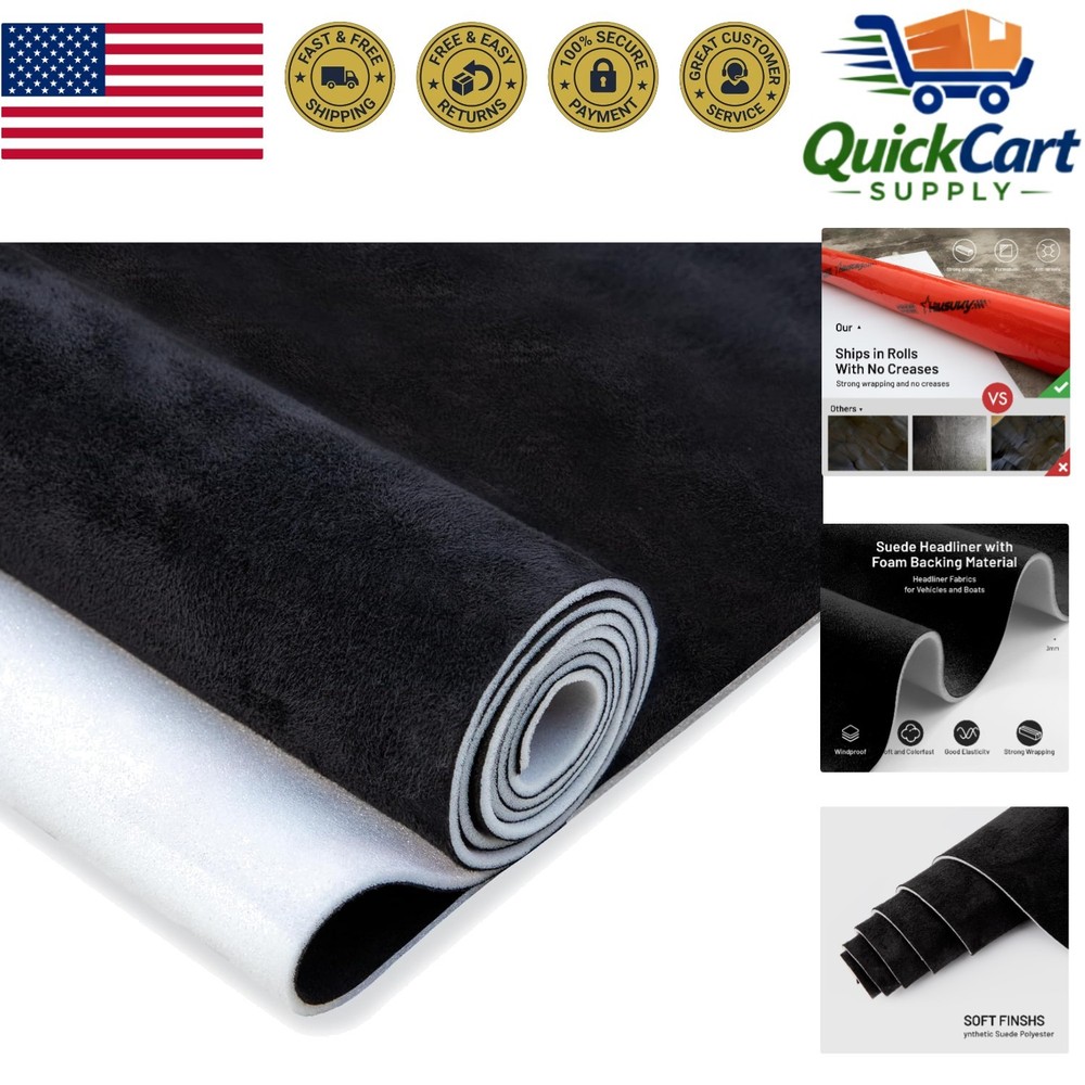 Soft & Durable 54″ x 60″ Black Headliner Fabric with Foam Backing for Vehicles