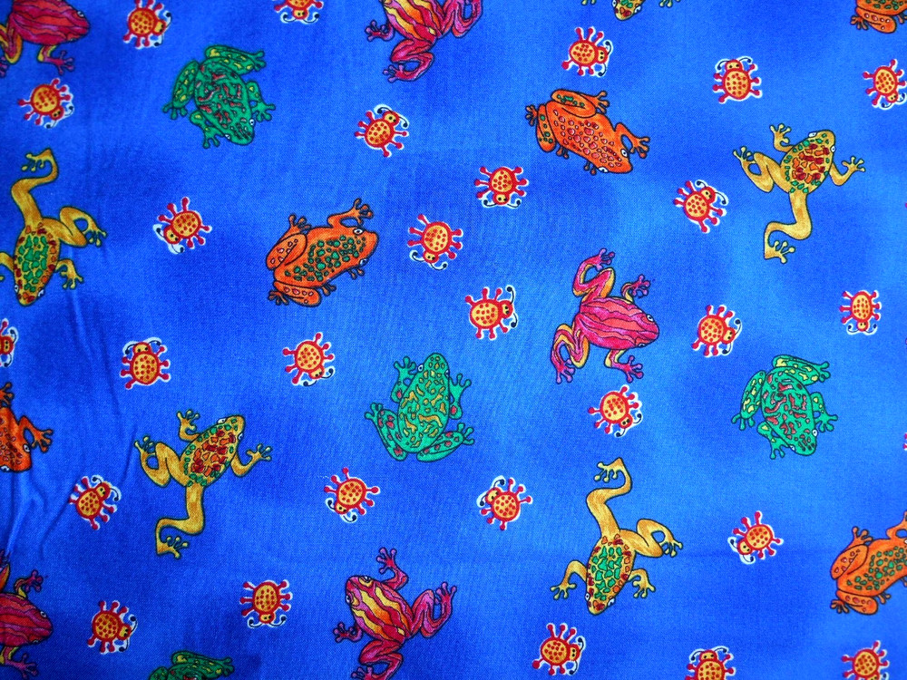 Vintage 1997 Cotton Fabric by Hoffman International COLORFUL FROGS 102 “x 42”