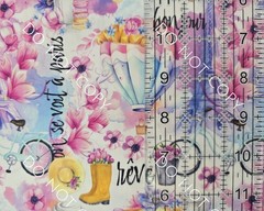 100% Cotton Woven Novelty Fabric Paris France Floral By The 1/4 Yard 9×56