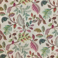 3.5 Yard Cut of Multi-Colored 100% Cotton Basketweave Floral Home Decor Fabric