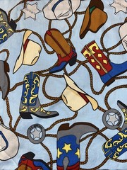 Boots N’ Rope Cowboy on Blue 1/2 Yard (18″ x 44″) JoAnn Cotton Fabric