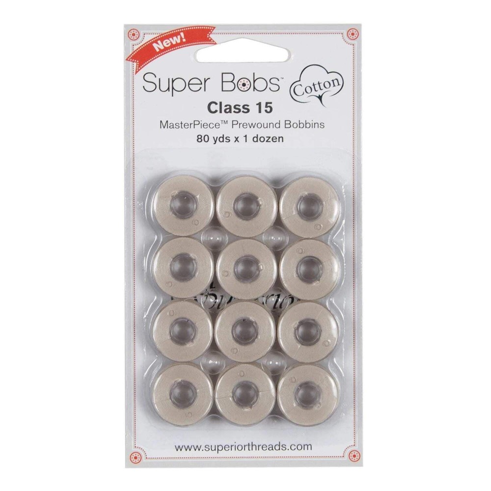 Super Bobs MasterPiece Cotton 80yd Prewound Bobbins 12ct Class 15 Bisque 150-12-
