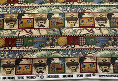 Vintage Travel Themed Fabric By Debbie Mumm For SSI Luggage Maps Blue Cream BTY