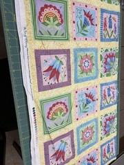 Wilmington Prints ~”A Bit of Whimsy” Flowers in Squares ~ Cotton Fabric 36″x44″