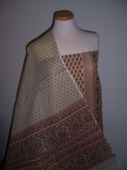 5yds INDIAN BLOCK PRINT LOOK FABRIC W/ SHAWL PRINT TO MATCH BEIGE GREENS ETC