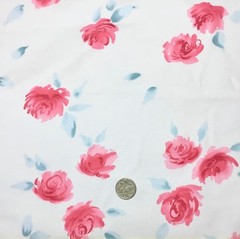 BY THE METRE Pink Flower on White Toss Sewing Apparel Home Decor Fabric
