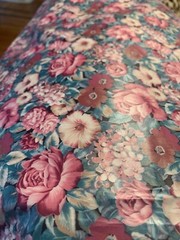 3.5 Yards 54” Vintage Fabric Pink Mauve Roses Flowers Floral Cotton Blend Sheen
