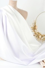 White Mikado Satin Fabric by the Yard, Bridal Dress Fabric, Heavy Luxury Satin