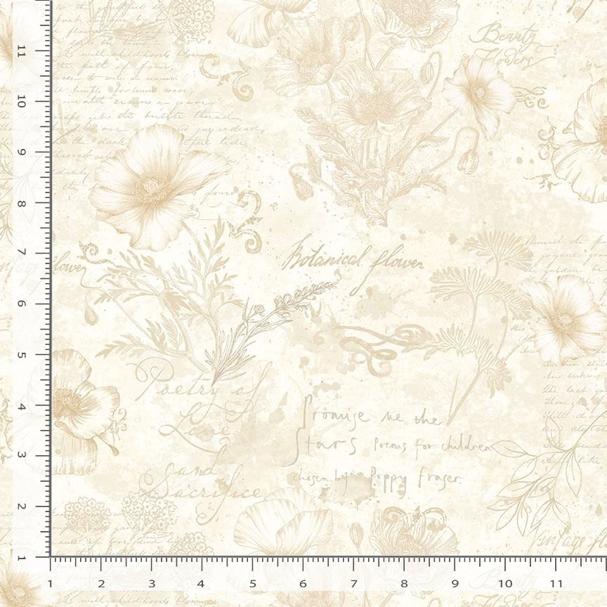 Poppy Passion Text Fabric By Yard Floral Cream Cotton Timeless Treasures CD3807
