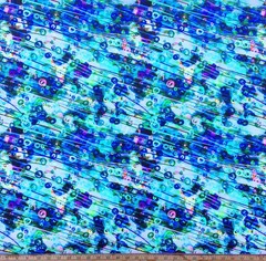 Polyester Spandex Fabric Colorful Streaks & Swirls- Blue Green Purple -1/2 Yard
