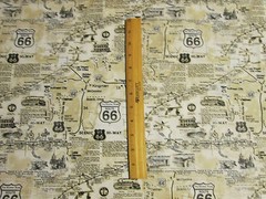 ROUTE 66 HISTORICAL MAP TAN BEIGE COTTON FABRIC FQ