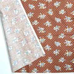 VTG Nosegays On Birdseye Blue White On Rust Debut Designs Cotton Fabric 2.7 YDS