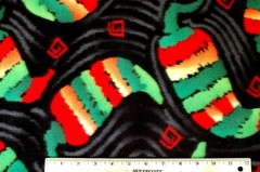 BTY*MEXICAN LARGE HOT CHILI PEPPERS ON BLACK BRUSHED FLEECE FABRIC 1 YD 60X36″