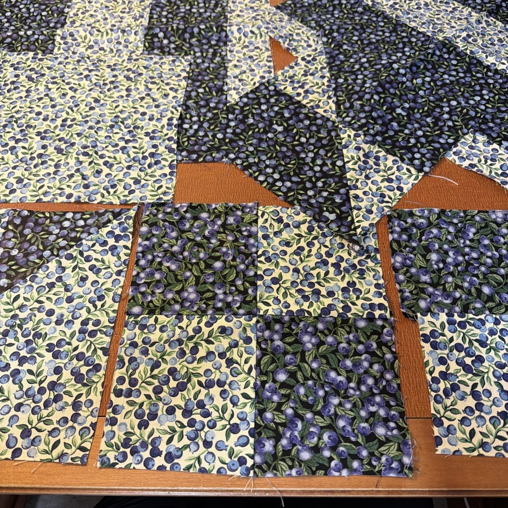 Cranston Blueberry Fabric Unfinished Project: 7 Squares Of Pieced Fabric
