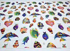 VTG VIP Cranston Tropical Aquarium Fish Bright On White Cotton Fabric 2 YD x 45″
