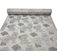 DE LEO TEXTILE AKBAR FROST GRAY VELVET TIGER DRAGON HIGH END FABRIC BY YARD 54″W