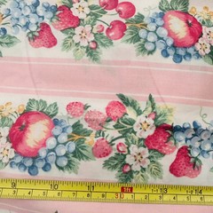 Vintage 90’s Joan Kessler Cottagecore Pink Stripe Strawberry Fabric 1.25 yd 44″