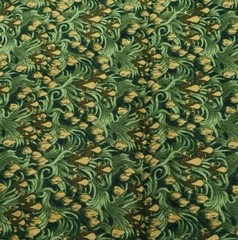 Green Tan Art Nouveau Flower Buds Beth Ann Bruske 2.25Y x 44″W David Textiles