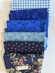 Lot of 6 Fabric Scraps Blues Stars Flower Check Tone on Tone Texture Lot #46