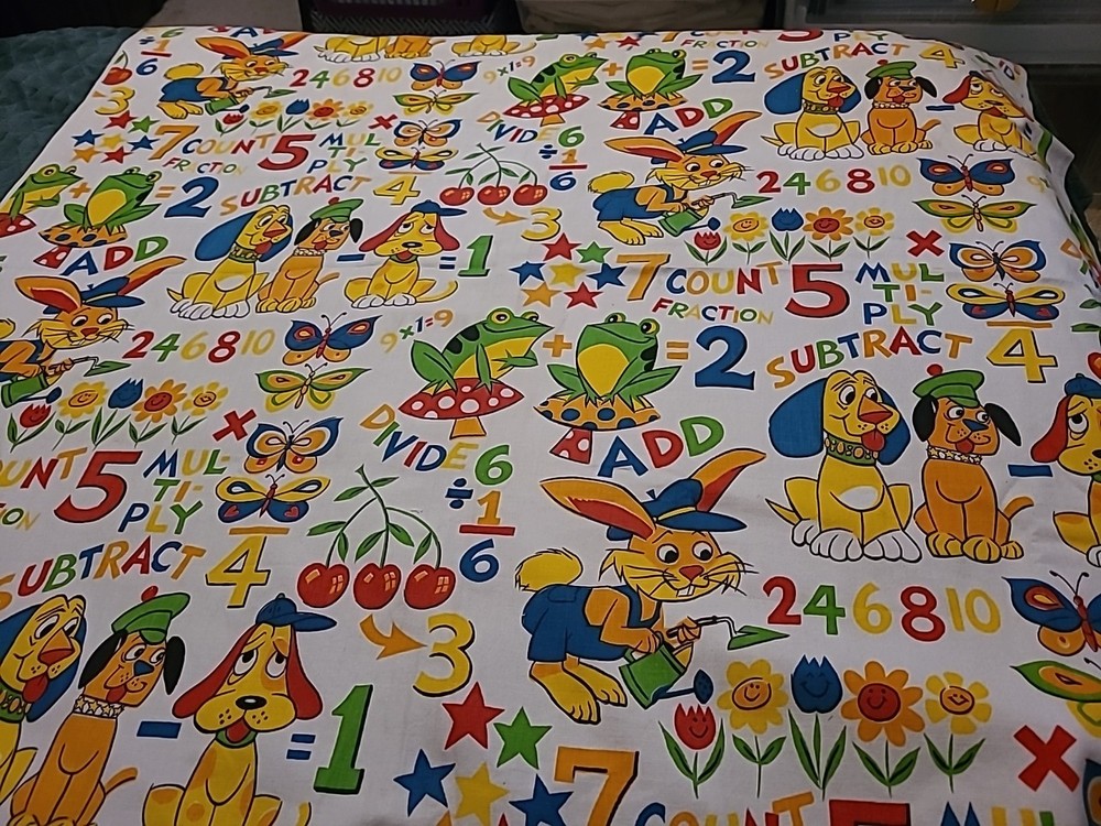 Vtg House ‘N Home Fabrics Cotton Home Decor Novelty Nursery Fabric Animals Math