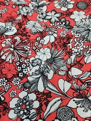 Rayon Challis Fabric By The Yard Coral Hawaiian Floral Tropical Fashion Summer
