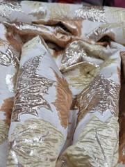 FABRIC SOLD BY THE YARD JACQUARD BROCADE GOLD MUSTARD MAPPLE LEAVES METALLIC