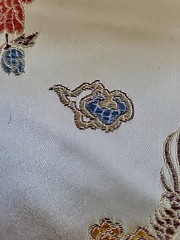 Chinese dragon and phoenix pattern brocade fabric, satin sheen, 45×142 inches