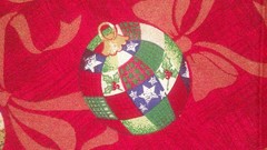 Fabric Benartex “Bulbs & Bows” Colorful Xmas Bulbs on Red w/Gold Bows $2.75