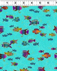1/2 Yard Fabric – Oceania | Fish – Aqua by Laurel Burch for Clothworks